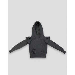 NSF Womens Pullover Distressed Gray Cutof Hoodie/Thermal Distressed Sz Petite(P)